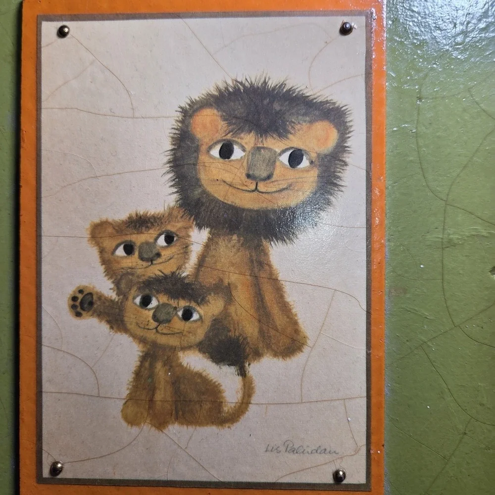Vintage Lis Paludan Lion Family Wall Plaque Wood Hanging Danish Modern